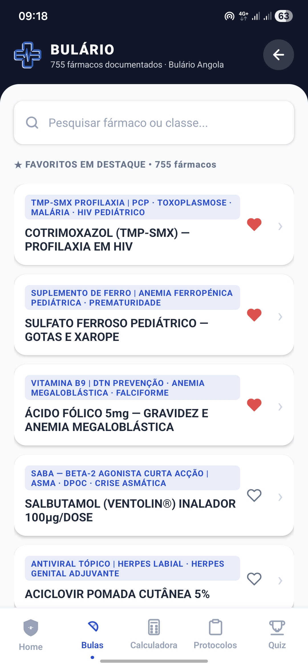 Bulário digital com 755 fármacos, pesquisa rápida e favoritos por especialidade