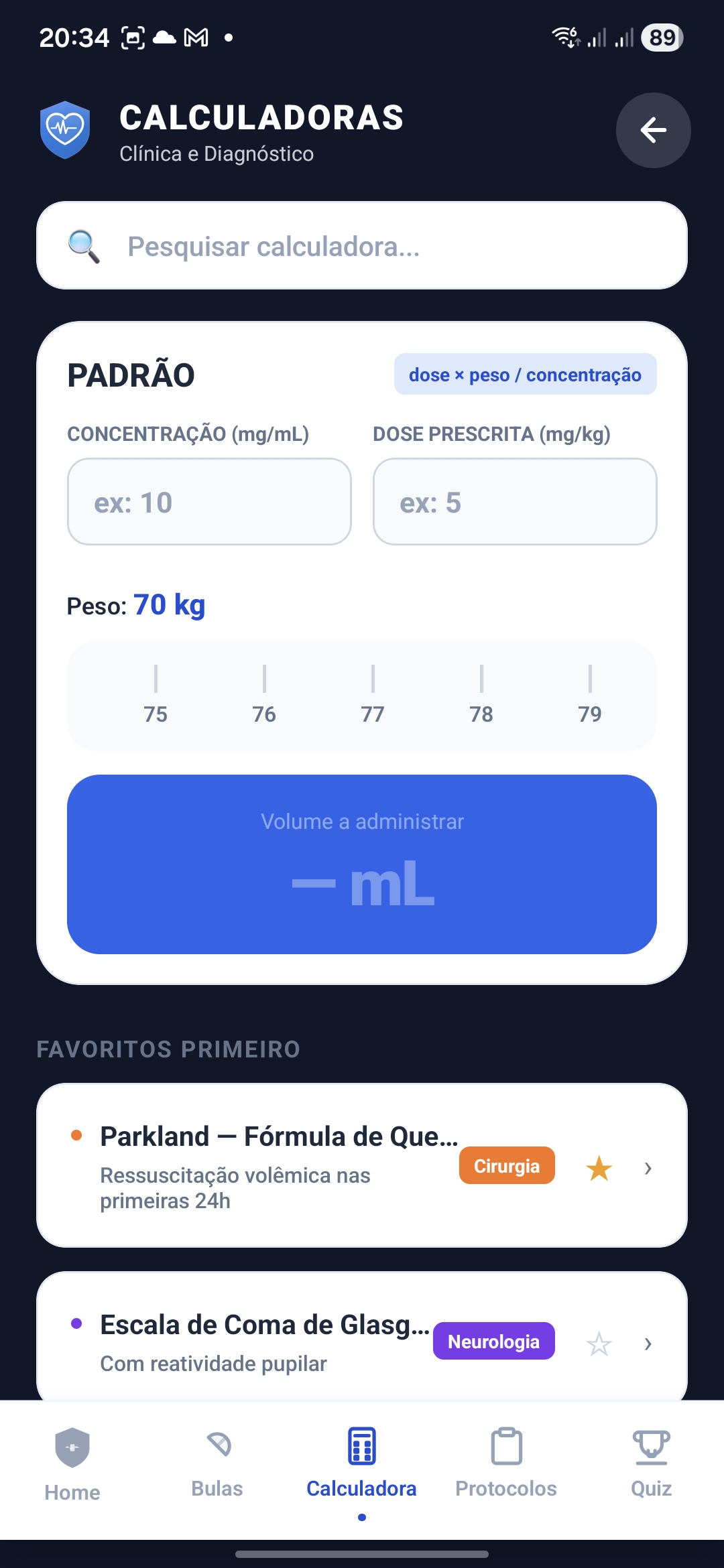 Calculadoras médicas para escores de risco e dosagens pediátricas